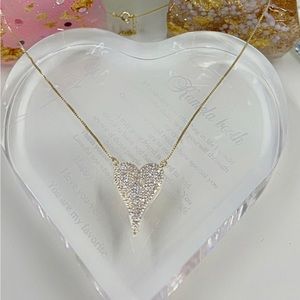 Real 18 Karat Gold Filled Heart Pendant Chain With Micro Cubic Zirconia Stones